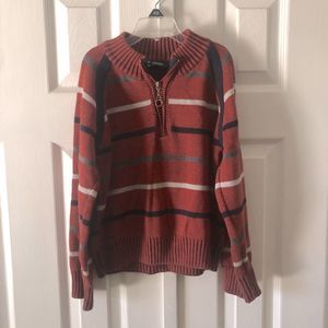 Chen One rust, grey, & black striped knit pullover sweater size 9/10